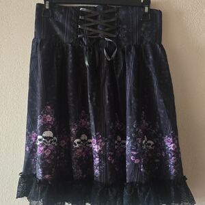 ROMWE Black and Purple Knee-Length A-Line Skirt